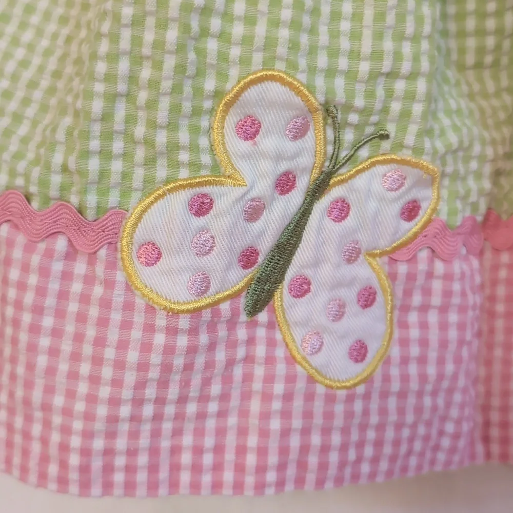 Samara Seersucker Toddler Dress. Flower Butterfly Applique. Size 24 Months